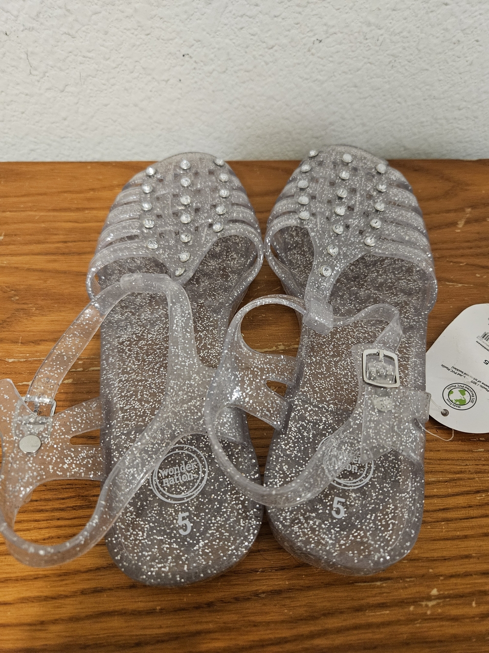 wonder nation Silver Glitter Jelly Sandals with Rhinestone Accents